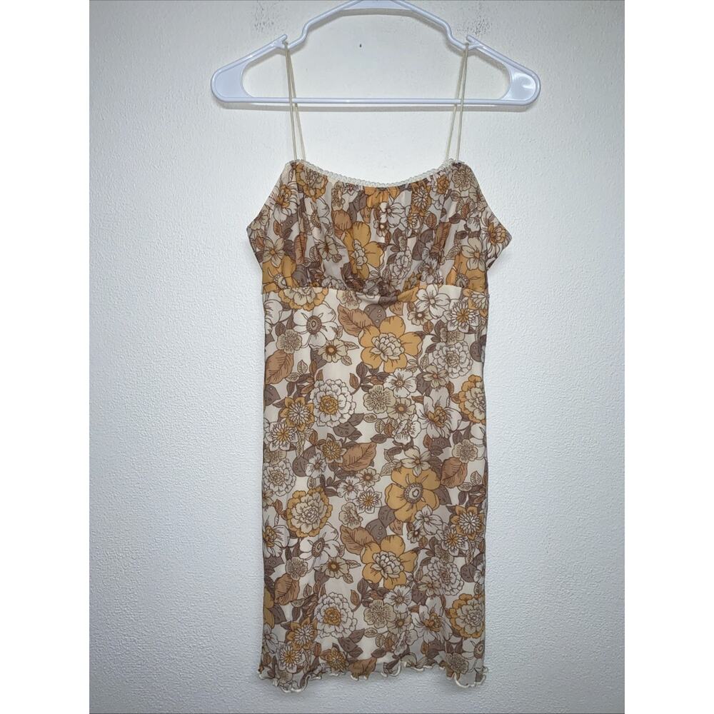 Womens Orange Browns Floral Milkmaid Babydoll Coquette Slip Dress Size Large